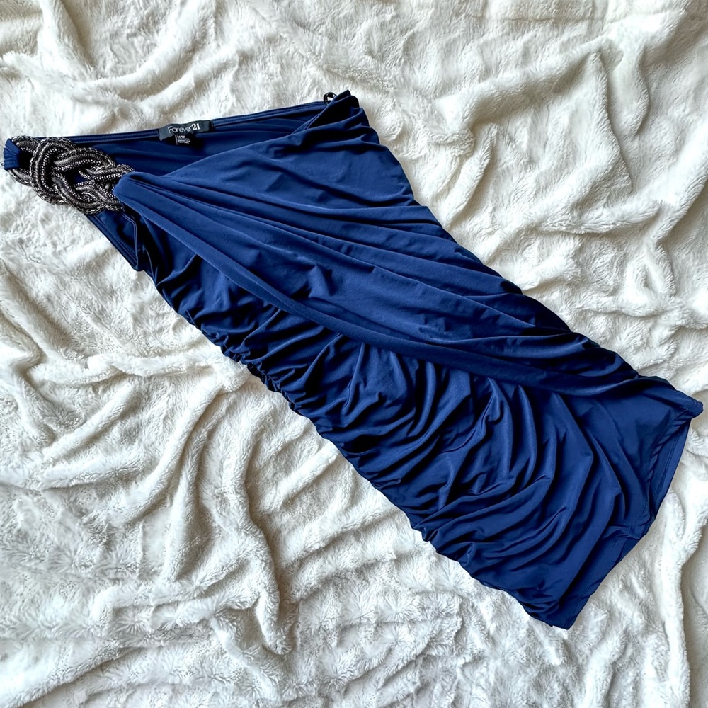 FOREVER21 Ruched Bodycon One Buckled Shoulder with Overlying Drape size M